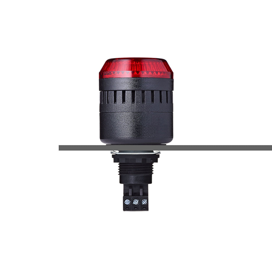ELM Series M22 Ø45mm Panel Mount Buzzer with Steady/Flashing Red Beacon, 24VAC/DC — Auer Signal