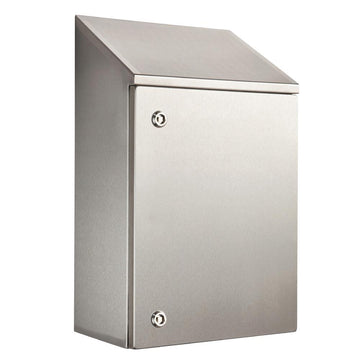 316 Stainless Steel Sloping Roof Electrical Enclosure 600H x 400W x 250D IP66