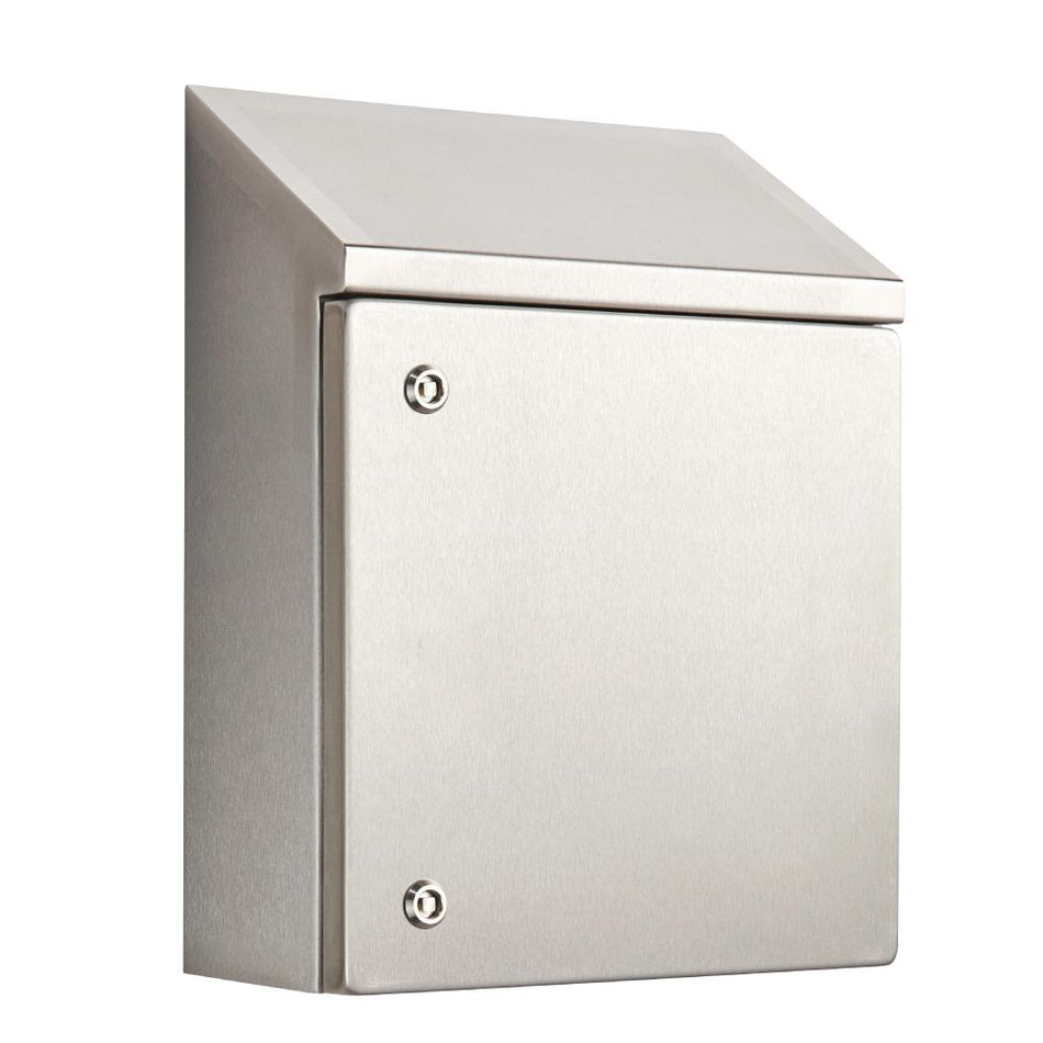316 Stainless Steel Sloping Roof Electrical Enclosure 600H x 600W x 300D IP66 — IP Enclosures