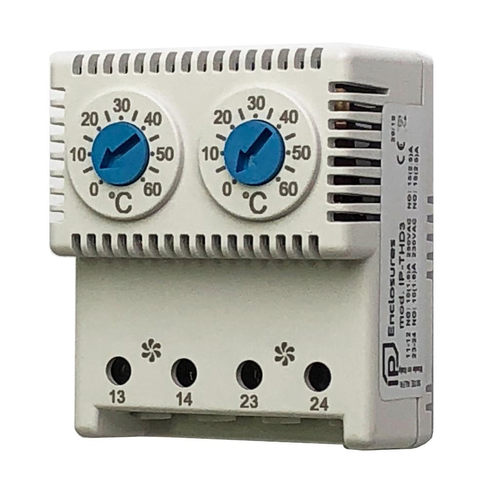 Double Thermostat for 2 x Fans NO NO, 0/+60 0/+60°C — IP Enclosures