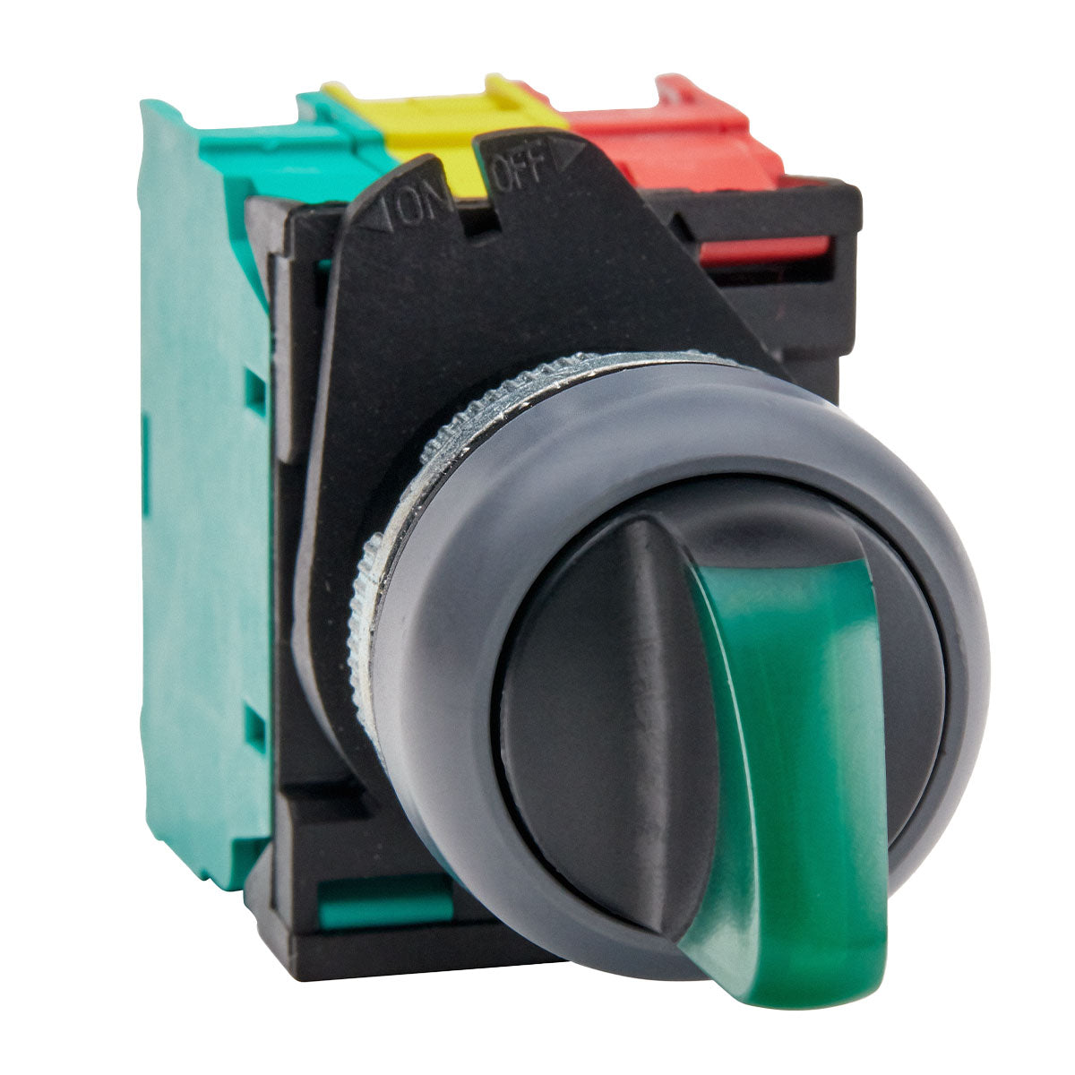 Green Illuminated Selector Switch 3 Position 45° Maintained 2NO 24VAC/DC — Giovenzana