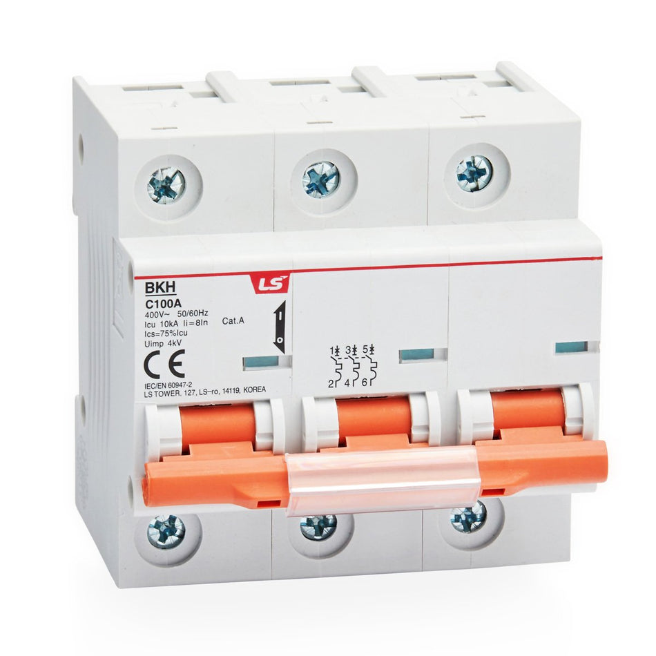 BKH 3P C100A | LS Miniature Circuit Breaker 27mm Pitch 100A 3P 10kA C Curve — LS Electric