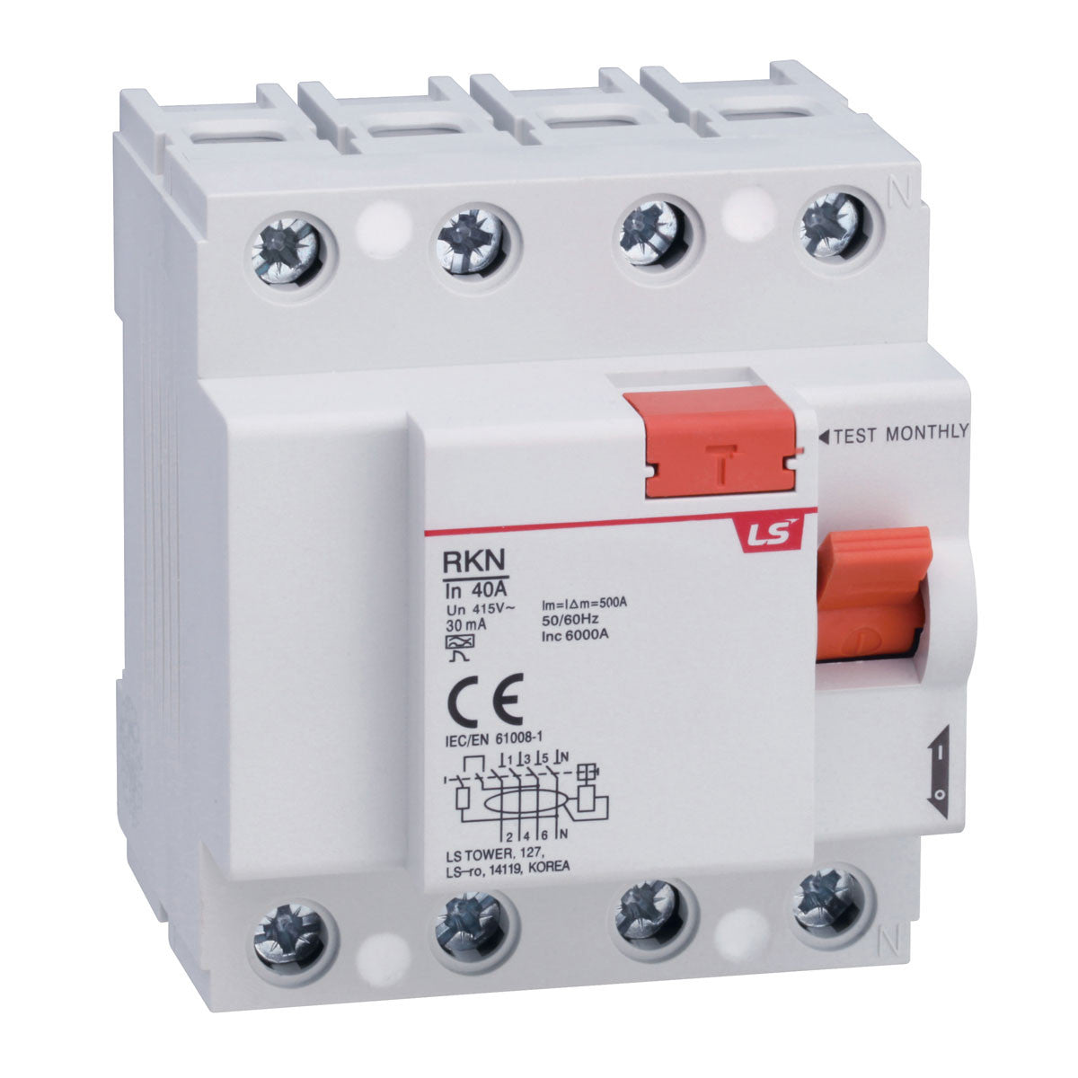 RKN 3P+N 40A 30mA A-TYPE | Residual Current Circuit Breaker — LS Electric