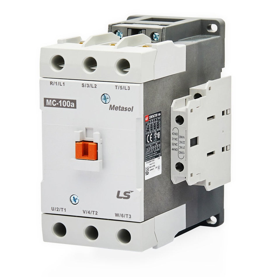 MC-100A AC240V | 55kW 3P Contactor, 105A(AC3)/160A(AC1), Screw Connection, 2NO/2NC Auxiliary Contacts — LS Electric