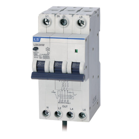 LB63HW 3P+N C25 30mA A-TYPE | RCBO 25A 3P+N 10kA C Curve — LS Electric