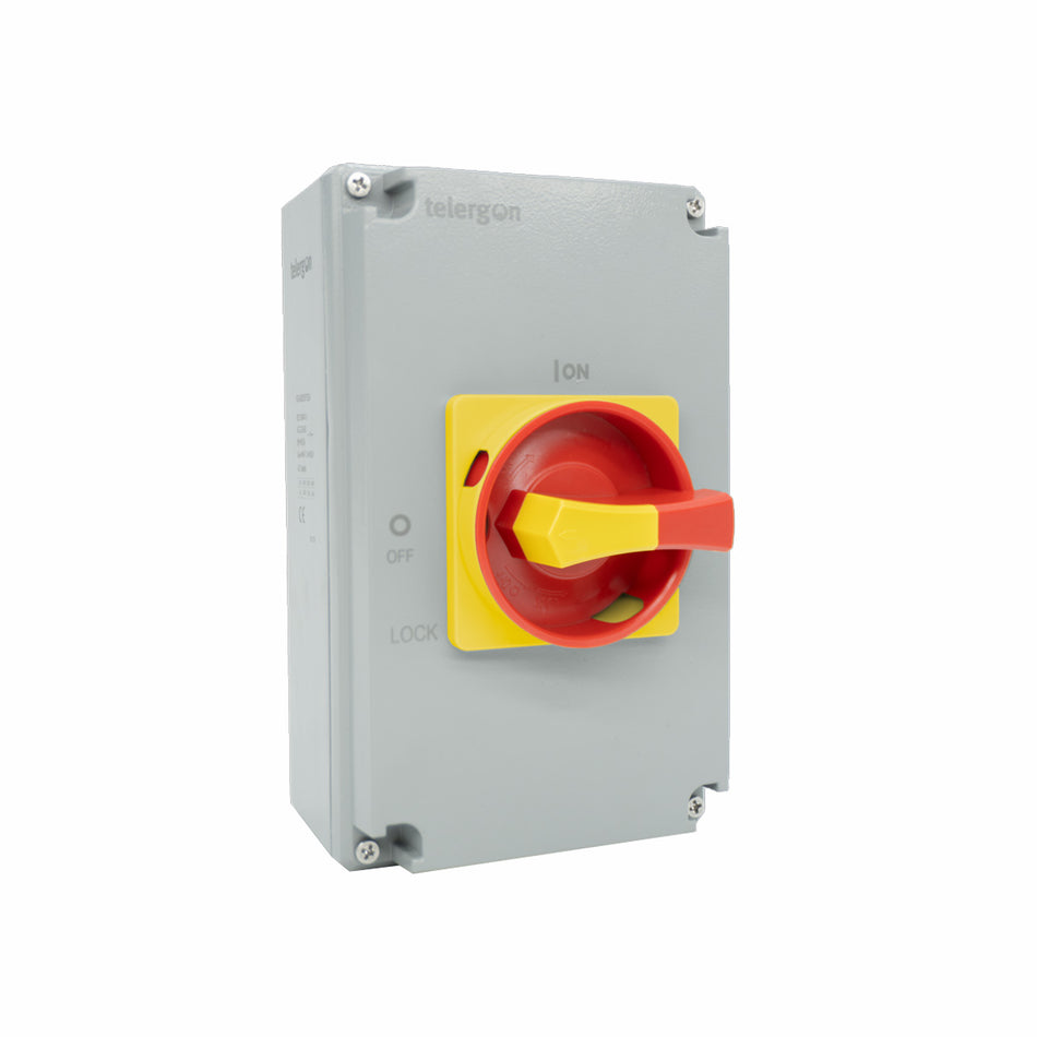 40A Aluminium Enclosed Isolator Switch (Red/Yellow Handle) — Telergon